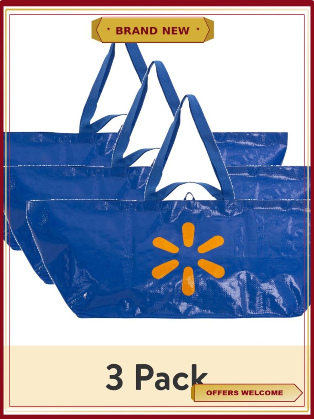 Heavy-Duty Jumbo Reusable Shopping Bag, Woven Polypropylene Grocery Tote (3 - Picture 1 of 7